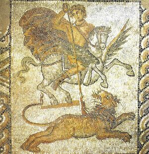 Der auf Pegasus reitende Bellerophon besiegt das Ungeheuer Chimära © Verein zur Erhaltung und touristischen Nutzung der römischen Palastanlage in Bruckneudorf