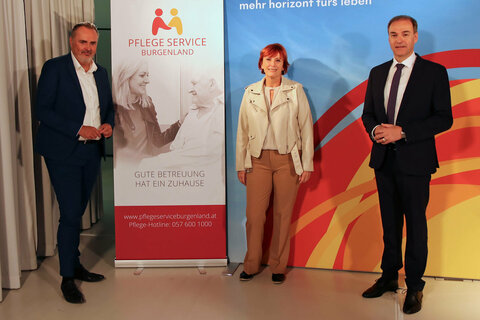 Landeshauptmann Hans Peter Doskozil, PSB-Geschäftsführerin Klaudia Friedl und Soziallandesrat Leonhard Schneemann zogen heute Bilanz über ein Modell, das bisher einzigartig in Österreich ist und auch europaweit bereits großes Interesse hervorgerufen hat.