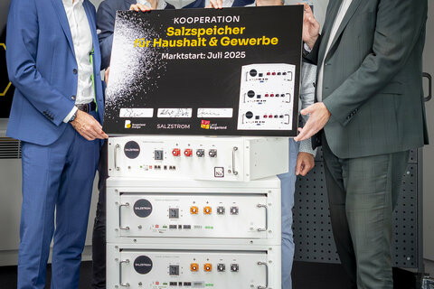 Vorstandsvorsitzender Burgenland Energie Stephan Sharma, Geschäftsführer Salzstrom Jürgen Ellensohn, CFO Salzstrom Stefan Nolte, CEO Salzstrom Peter Arnold, Landeshauptmann Hans Peter Doskozil.