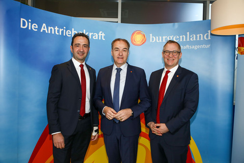 Geschäftsführer der Wirtschaftsagentur Burgenland GmbH, Georg Schönbauer, Wirtschaftslandesrat Leonhard Schneemann und Geschäftsführer der Wirtschaftsagentur Burgenland GmbH Klaus Stinakovits.