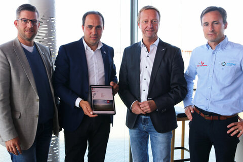 Leitstellenleiter Alexander Heller, LSZ-Geschäftsführer Christian Spuller, Landeshauptmann-Stellvertreter Johann Tschürtz und Stefan Glanz-Michaelis vom Österreichischen Segelverband.