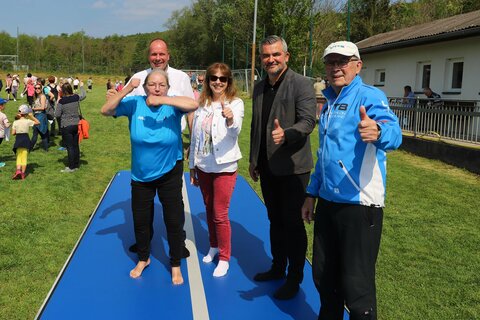 DI Peter Biegert, Initiator der Veranstaltung mit Sportlandesrat Mag. Heinrich Dorner, Mag.a Michaela Seidl, Bildungsdirektion Burgenland, SPORTUNION Präsidentin Karin Ofner und Bürgermeister LAbg. Johannes Mezgolits