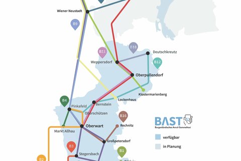 Liniennetz des Burgenländischen Anrufsammeltaxi (BAST) ab 4. September