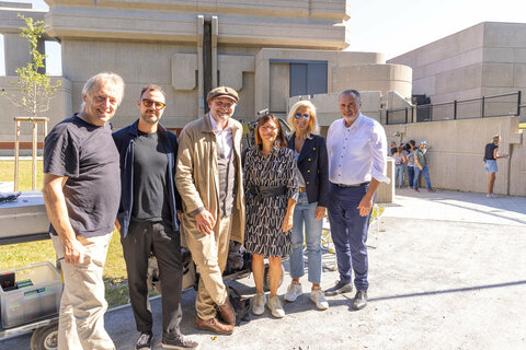 Am Set (vl.): Klaus Lintschinger, ORF-Redaktion, Daniel Prohaska, Regisseur, Thomas Stipsits, Marianne Schüttner, ORF, Gudula von Eysmondt, Producer Mona-Film und Landeshauptmann Hans Peter Doskozil