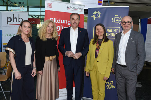MMag. Dr. Viktoria Berzsenyi-Schweitzer, Vizerektorin HS-Prof. Mag. Eva Gröstenberger, Landesrat Dr. Leonhard Schneemann, Rektorin Mag. Dr. Sabine Weisz und Vizerektor HS-Prof. Mag. Dr. Herbert Gabriel