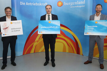 Burgenland setzt weiteren starken Impuls für Wachstum und Beschäftigung im Süden: Wirtschaftslandesrat Leonhard Schneemann, Wirtschaftsagentur Burgenland-Geschäftsführer Michael Gerbavsits und Martin Trink, Leiter des „Südhub“