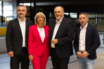 Landesrat Heinrich Dorner, Bgm. Elisabeth Böhm, Landeshauptmann Hans Peter Doskozil und GF der PEB Burgenland Thomas Rosner