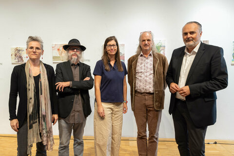 Obfrau OHO Eveline Rabold, Intendant Peter Wagner, Autorin Katharina Tiwald, OHO-Geschäftsführer Alfred Masal und Landeshauptmann Hans Peter Doskozil
