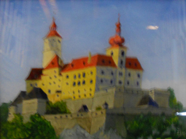 EGGER Ralf – Serie aus 3 Bildern: Bgld. Burgen – Forchtenstein, Güssing, Lockenhaus/ Hinterglasmalerei, 1980, 40x50 cm