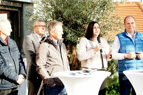 Landeshauptmann-Stellvertreterin Mag.a Astrid Eisenkopf, Donnerskirchens Bürgermeister Landtagsabgeordneter Johannes Mezgolits, Obmann des Welterbe Naturparks Neusieder See – Leithagebirge, Windens Bürgermeister Erwin Preiner, Breitenbrunns Bürgermeister Helmut Hareter, Purbachs Bürgermeister Ing. Harald Neumayer und der Geschäftsführer des Tourismusverbandes Nordburgenland, Patrik Hierner.