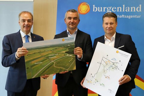 (v.l.n.r.) Landesrat Dr. Leohnard Schneemann, Landesrat Mag. Heinrich Dorner und Wirtschaftsagentur Burgenland GmbH-Geschäftsführer Mag. Harald Zagiczek;