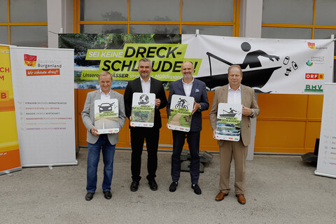 Obmann Bürgermeister Michael Lampel (Burgenländischer Müllverband BMV), Verkehrslandesrat Heinrich Dorner, ORF Burgenland-Landesdirektor Werner Herics und Obmann-Stellvertreter Bürgermeister Josef Korpitsch (BMV) (v.l.).