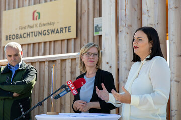 Landeshauptmann-Stellvertreterin Mag.a  Astrid Eisenkopf während der Pressekonferenz (r.);