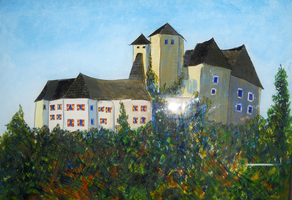 EGGER Ralf – Serie aus 3 Bildern: Bgld. Burgen – Forchtenstein, Güssing, Lockenhaus/ Hinterglasmalerei, 1980, 40x50 cm