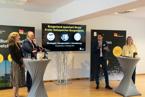 CEO Burgenland Energie Dr. Stephan Sharma, Bürgermeisterin Marktgemeinde Apetlon Silvia Pitzl, Landeshauptmann-Stv.in Anja Haider-Wallner, Landeshauptmann Mag. Hans Peter Doskozil.
