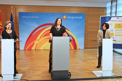 LH-Stellvertreterin Mag.a Astrid Eisenkopf stellte gemeinsam mit Dr. Maria Laura Bono (re.), ICG Public Management, Sabine Fölserl (li.), Gründerin von „Sabine werkt“ das Projekt „GRÜNderinnen im Kommen! Neue berufliche Perspektiven für Frauen im Burgenland stärken“ vor
