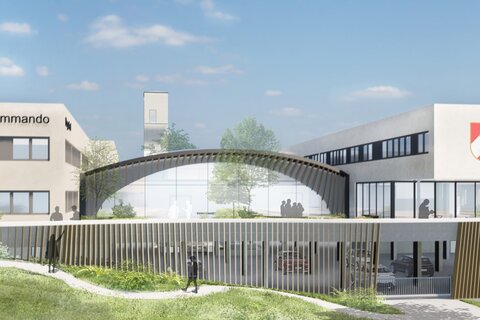 Die Ansicht des neuen Landesfeueerwehrkommandos nach der fertigstellung 2029