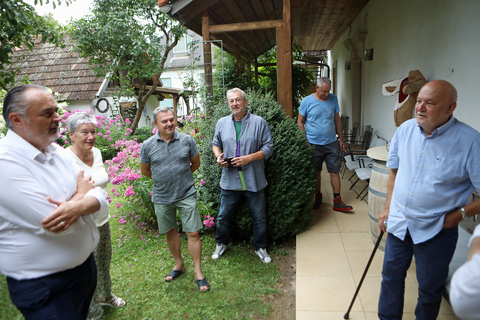 Landeshauptmann Hans Peter Doskozil, Eva Gold-Pirch, Manfred Leirer, Gerhard Altmann, Daniel Bucur und Harro Pirch (v.l.) im Turmhaus in Unterrabnitz.