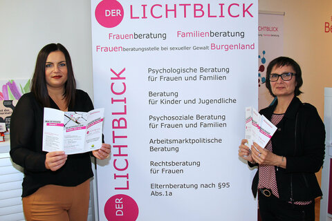 LH-Stv. Mag.a Astrid Eisenkopf und GF Mag.a Karin Behringer-Pfann: „Der Lichtblick“ in Neusiedl am See als erste Anlaufstelle für Betroffene von sexueller Gewalt.