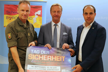 Militärkommandant Brigadier Gernot Gasser, Landeshauptmann-Stellvertreter Johann Tschürtz und Christian Spuller, Geschäftsführer der Landessicherheitszentrale Burgenland.