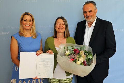 Landeshauptmann Hans Peter Doskozil und Landesrätin Daniela Winkler gratulierten Mag. Dr. Sabine Weisz zur Wiederbestellung als Rektorin an der Privaten Pädagogischen Hochschule Burgenland (PPH).