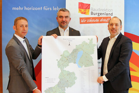 (v.l.n.r.): Thomas Rosner, Geschäftsführer und technischer Leiter der Projektentwicklung Burgenland (PEB), Infrastrukturlandesrat Heinrich Dorner und Baudirektor Wolfgang Heckenast