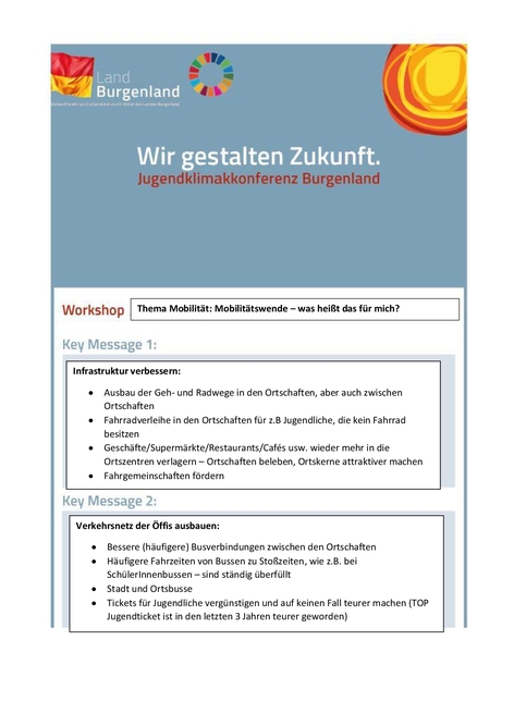 Key Messages WS Mobilität